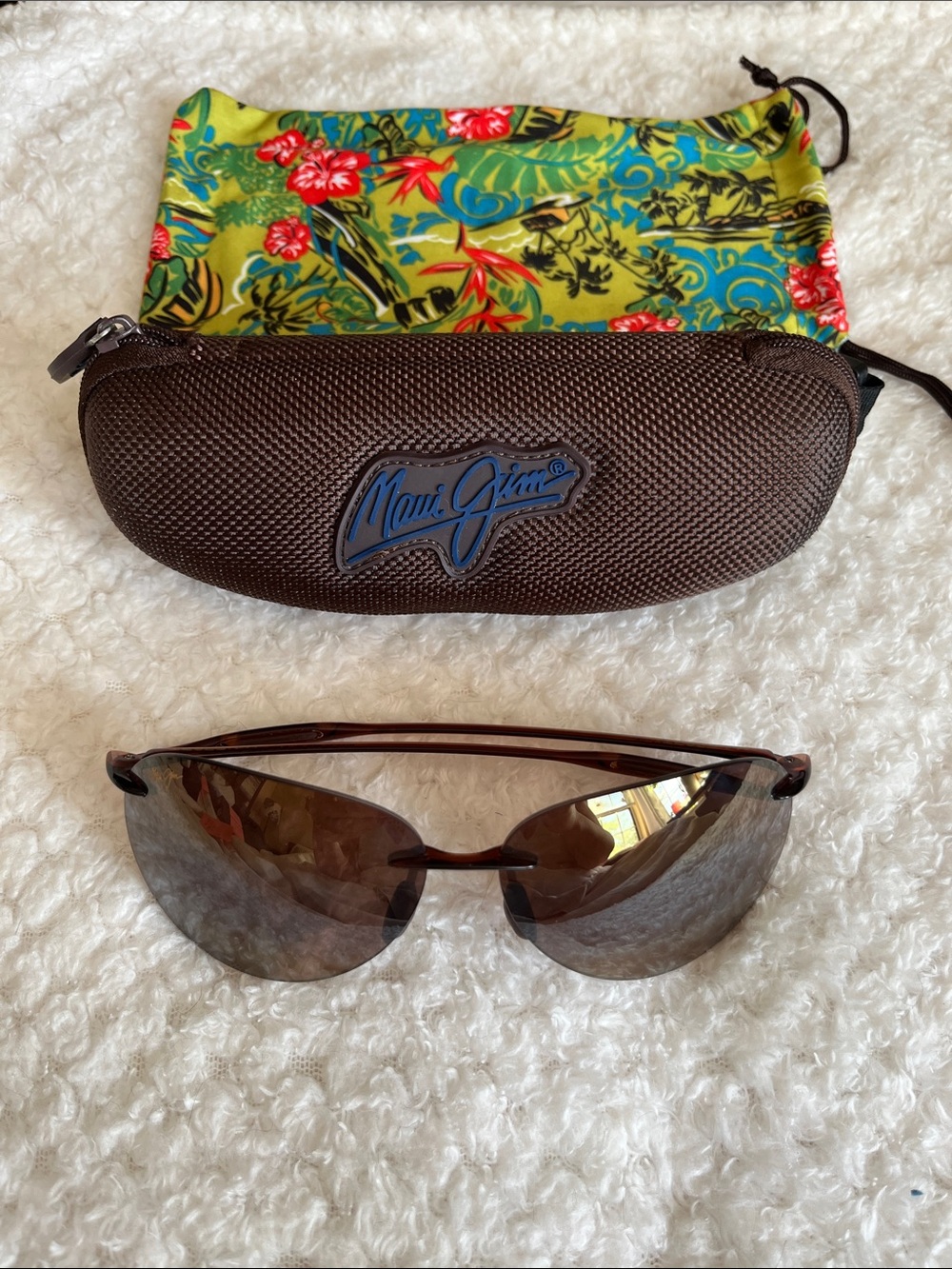 Maui Jim Sugar Beach Rimless Sunglasses HCL Bronze Lens Root Beer Frame EUC